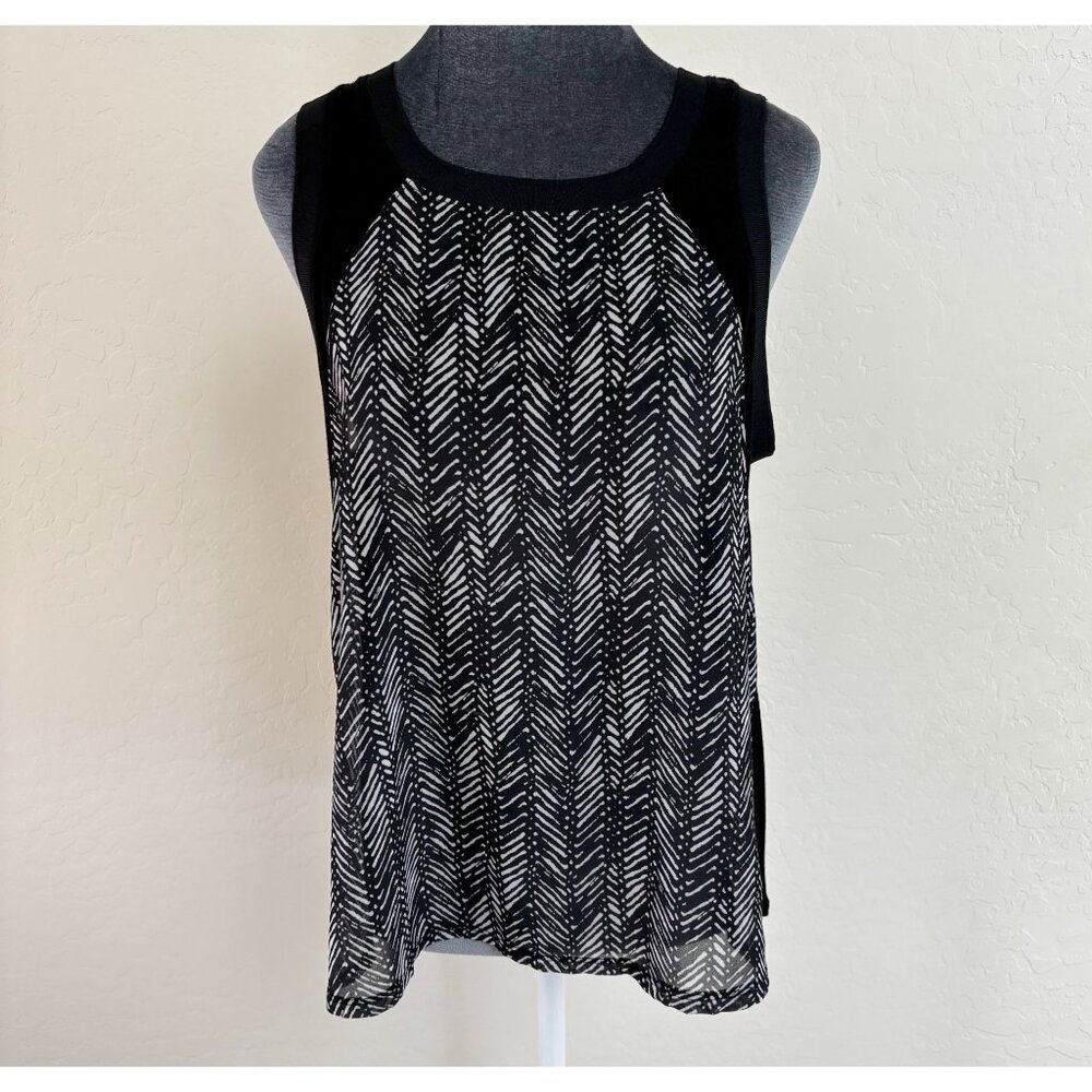 Black & White Sleeveless Chevron Print Tank Top Womens Size L